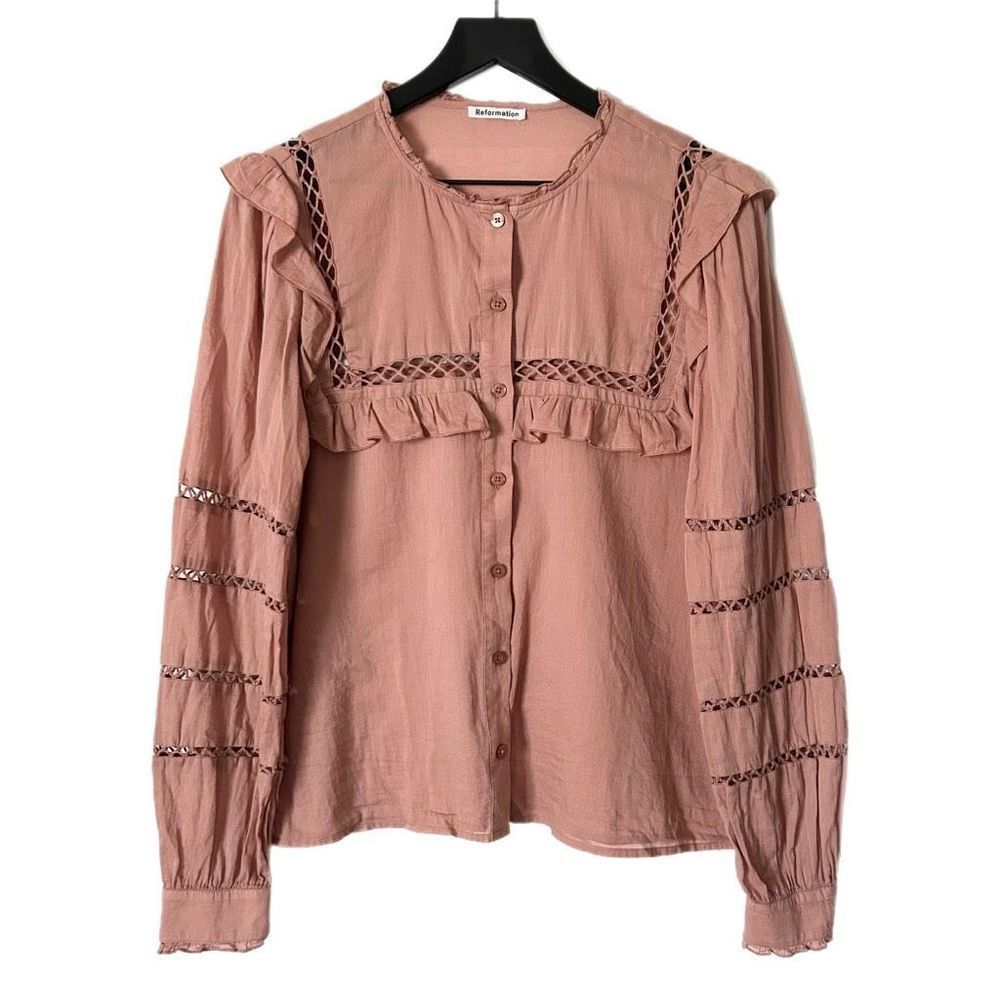 Reformation Pink Cotton Blouse with Lace Details